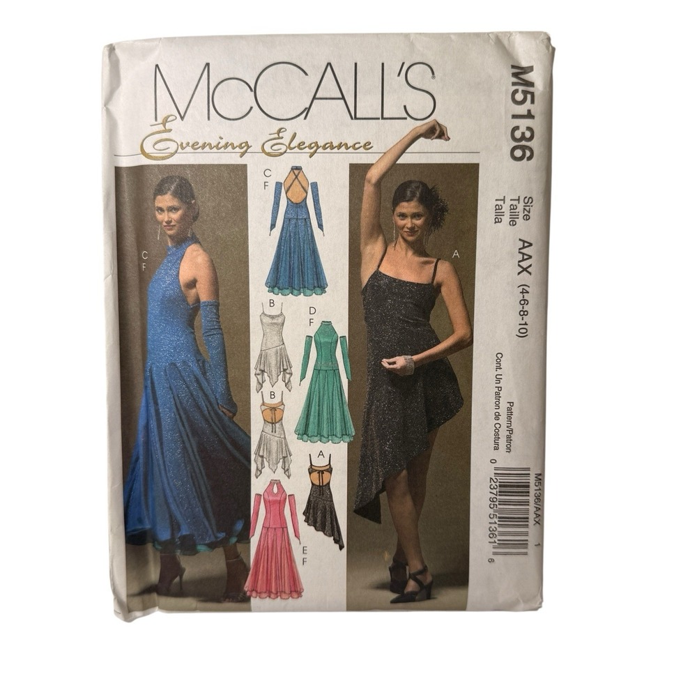 Vtg‎ McCalls Dancing Evening Dress Gloves Sewing Pattern 5136 4-10 Uncut